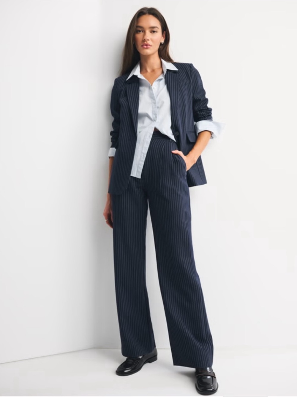 NWT Abercrombie & Fitch Ultra High Wide Leg Pinstripe Trouser • 32 / 14 R